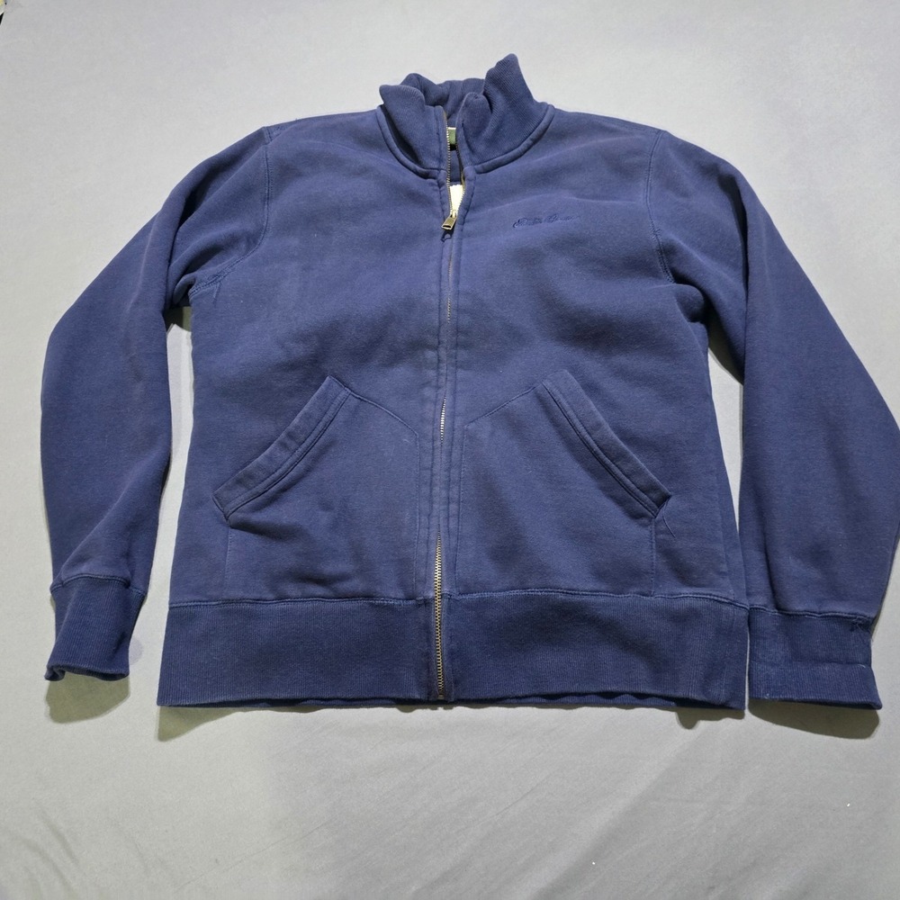 Eddie Bauer Sherpa Lined Full Zip Sweatshirt Mens XL Navy Blue Mock Neck Jacket